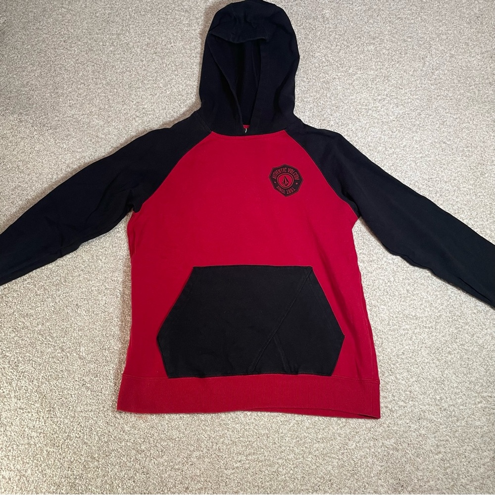 Volcom Youth Hoodie Size Large Red And Black Skateboard Graphic Skate Swim Surf